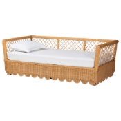 bali & pari Teresa Natural Rattan Daybed - Handwoven Sofa Bed Frame with Scalloped Edge and Open Lattice Back and Side, Coastal Boho Style Lounge Seating, Twin Baxton Studio restaurant furniture, hotel furniture, commercial furniture, wholesale bedroom furniture, wholesale twin, classic twin